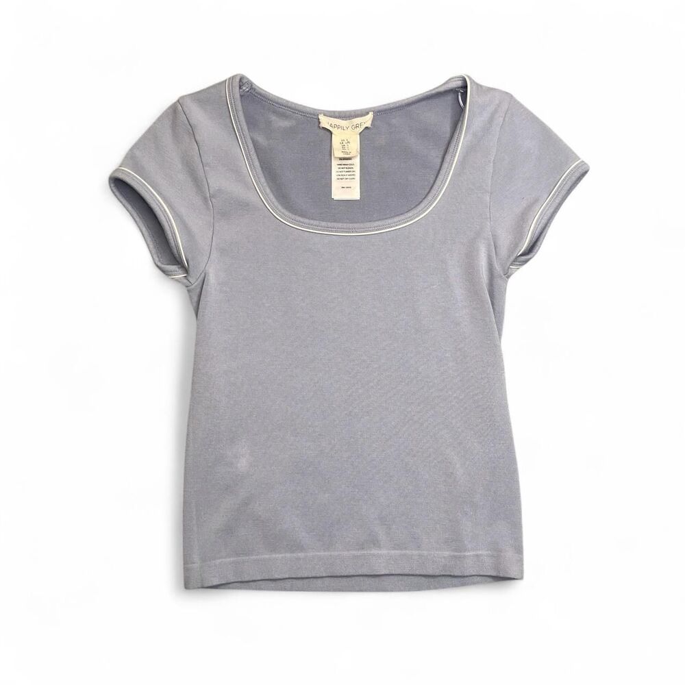Light Blue Scoop Neck Cap Sleeve Top